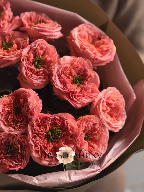 Яркий букет из пионовидных роз 